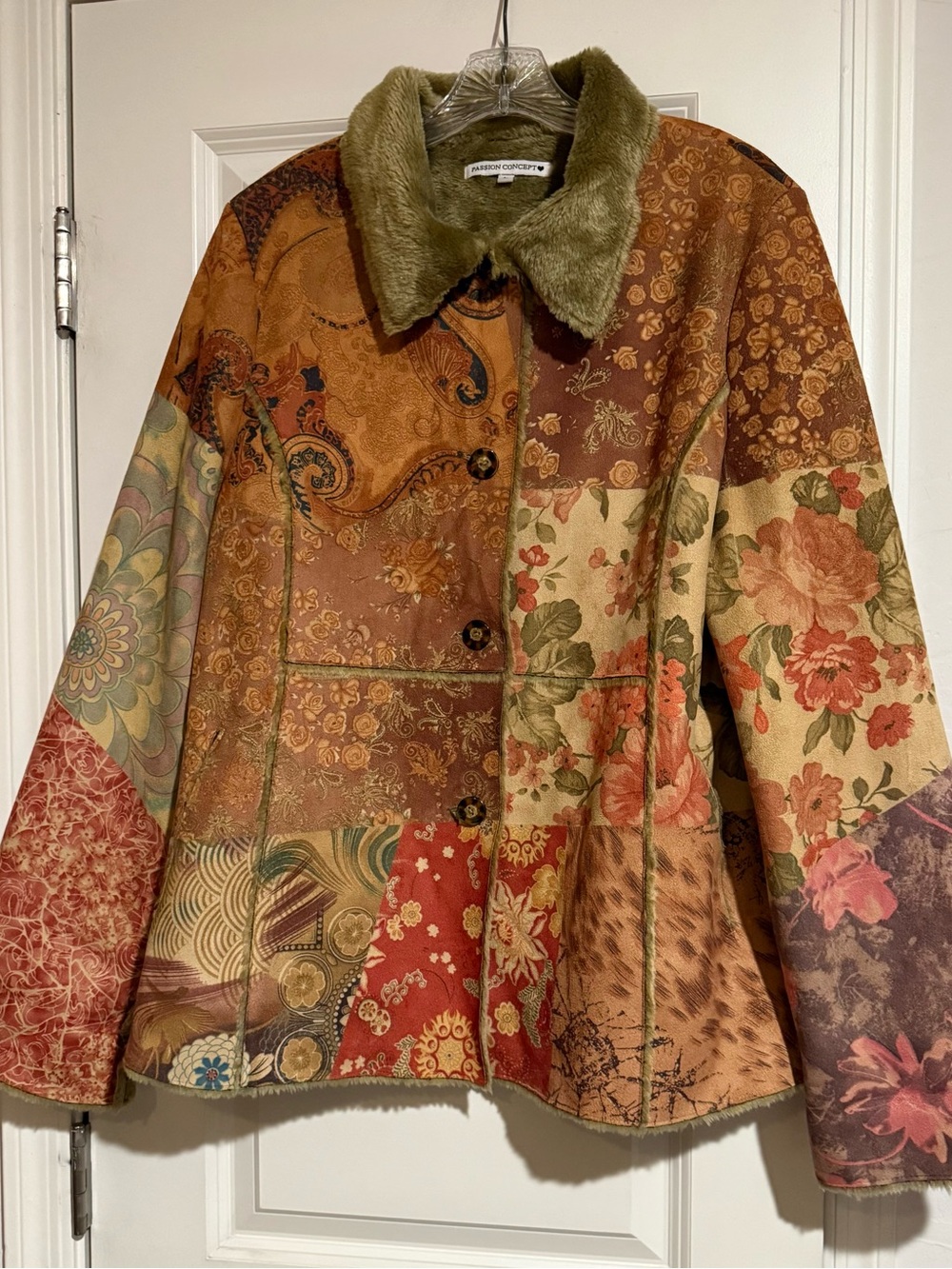 Patchwork Floral & Paisley Jacket with Faux Fur lined inside L